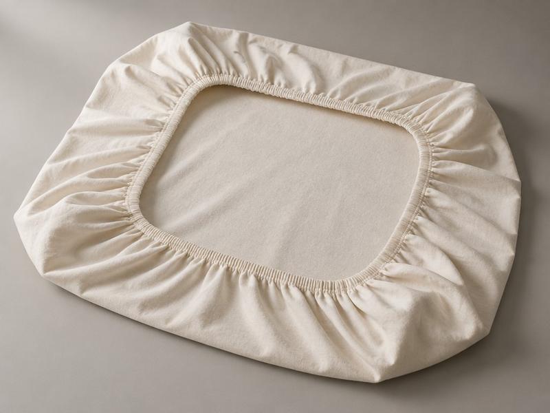 Ecru jersey fitted sheet turned inside out, showing the 360° elastic edge